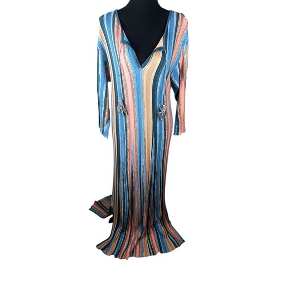 Peruvian connection Large multi striped knit maxi boho langenlook dress - Picture 14 of 14